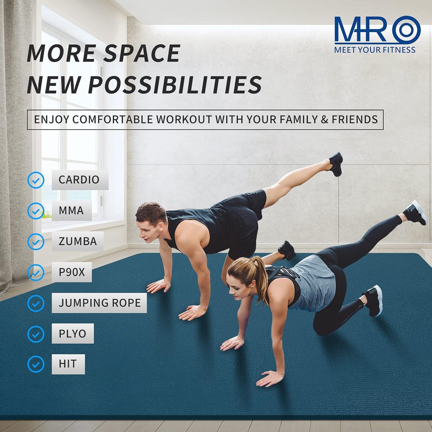 Extra Large Exercise Mat for Home Gym, 8'X4.5'/7'X4.5'/6'X4.5'(7Mm) Workout Mats for Gym Flooring, Non-Slip, Extra Thick Durable Cardio Mat, Ideal for Plyo, Weights, MMA, Jump Rope -Shoe Friendly