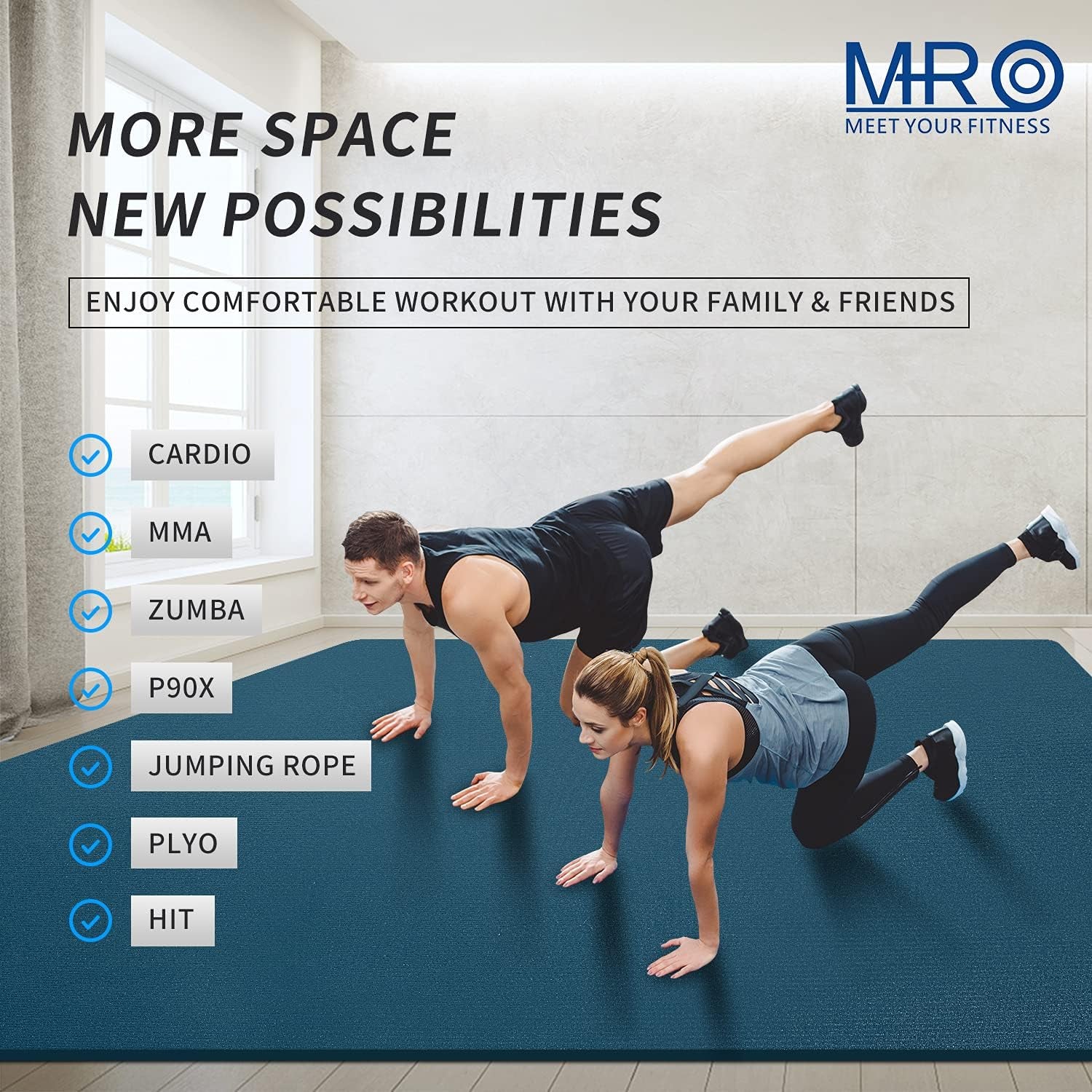 Extra Large Exercise Mat for Home Gym, 8'X4.5'/7'X4.5'/6'X4.5'(7Mm) Workout Mats for Gym Flooring, Non-Slip, Extra Thick Durable Cardio Mat, Ideal for Plyo, Weights, MMA, Jump Rope -Shoe Friendly