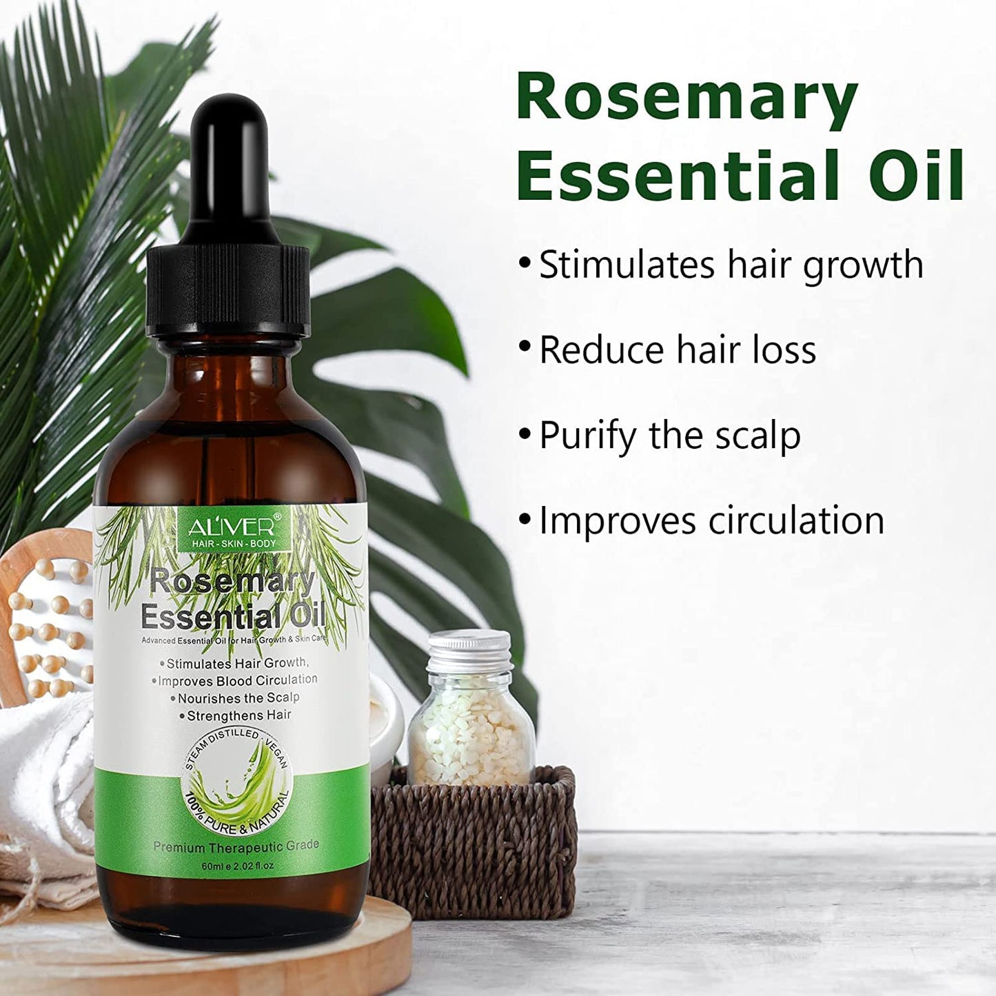 Pure Natural Rosemary Essential Oils - 2 Pack, Hair Growth Scalp Oil for Dry Damaged Hair(2.02 Fl Oz)