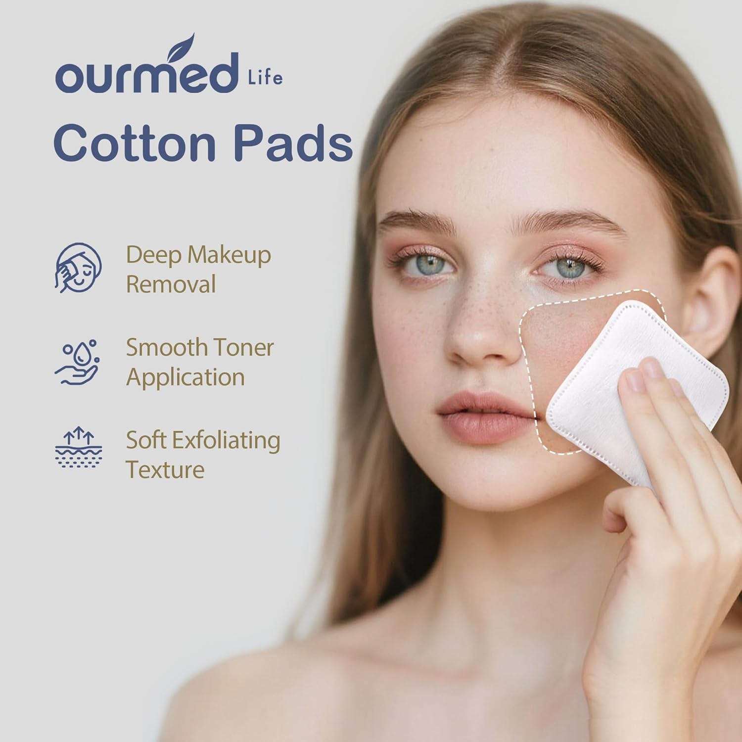Large Cotton Pads for Makeup Removal, Soft & Lint-Free Face Pads with Pressed Seam Design, Durable Makeup Remover Pads for Facial Cleansing on All Skin Types, 3X3 Inch, 60 Count