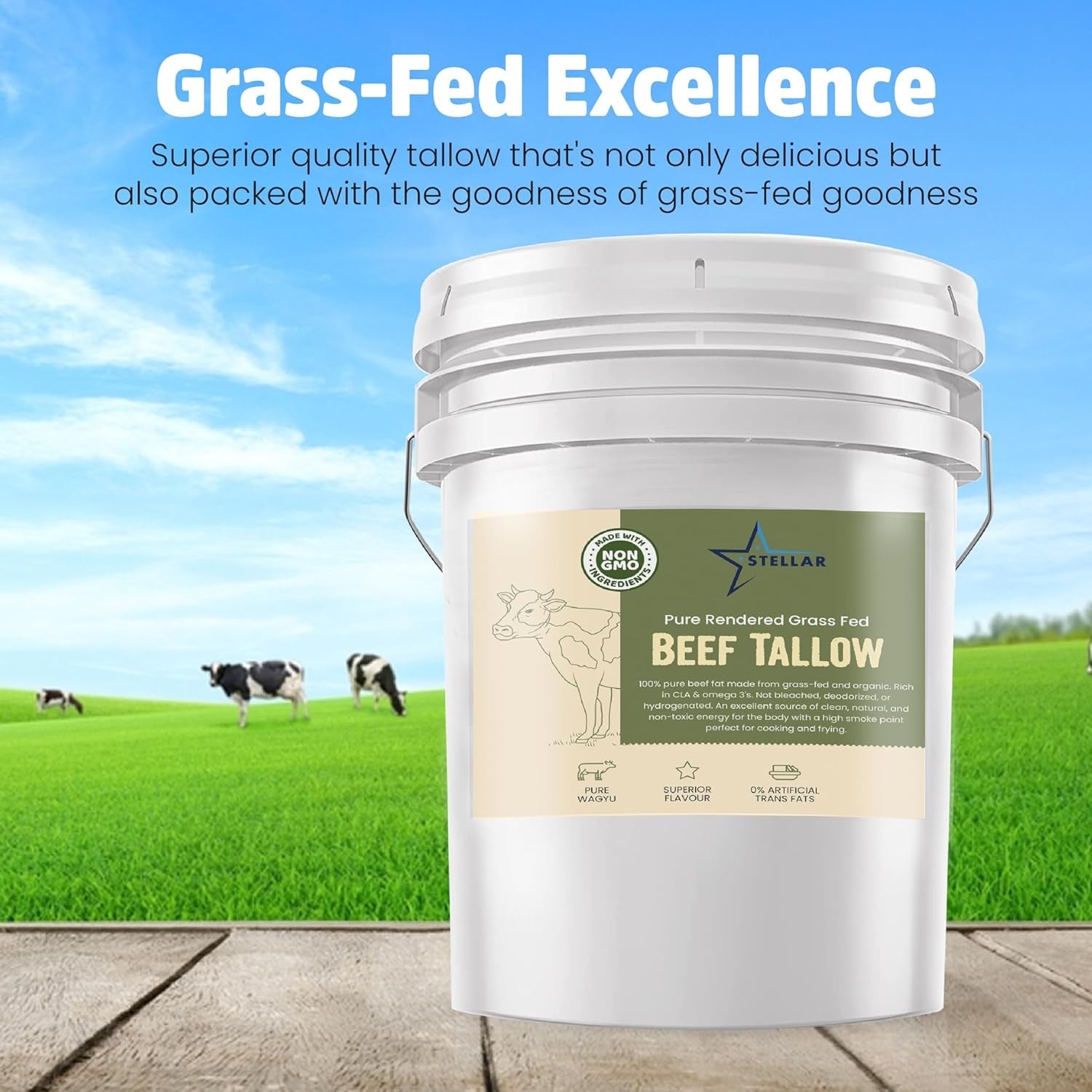 Beef Tallow - 100% Grass-Fed & Finished - Good for Cooking, Baking ~ 5 Pounds