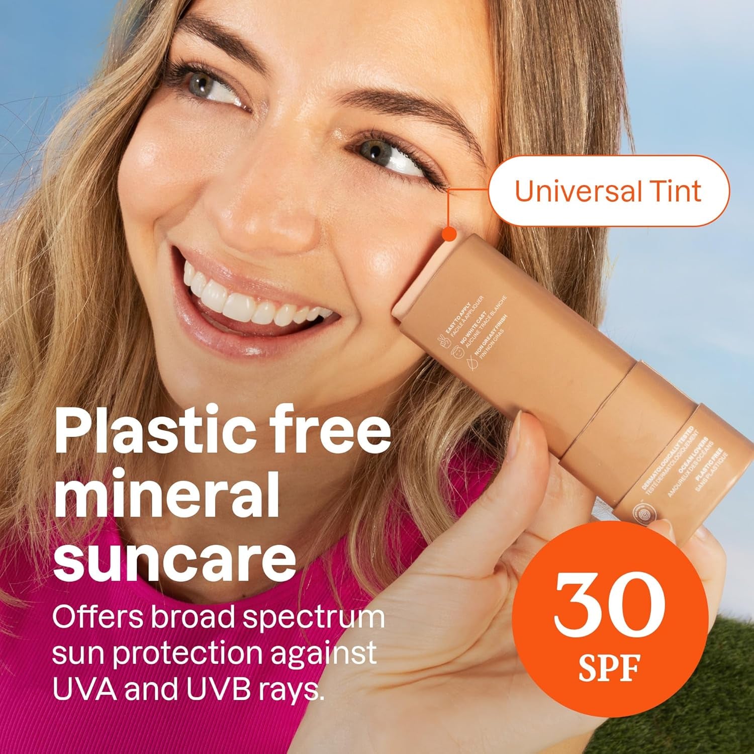 Bundle of  Mineral Sunscreen Stick with Zinc Oxide, SPF 30 + Tinted Mineral Sunscreen, Face Stick, SPF 30 + Lip Balm, SPF 15 + after Sun Stick, Mint & Cucumber