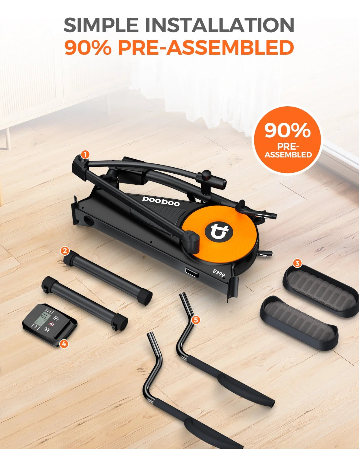 Build-In Bluetooth Silent Magnetic Elliptical Exercise Bike for Home Elliptical Training Machines 450Lbs Nearlly Fully Assembled with 17 Stride Length