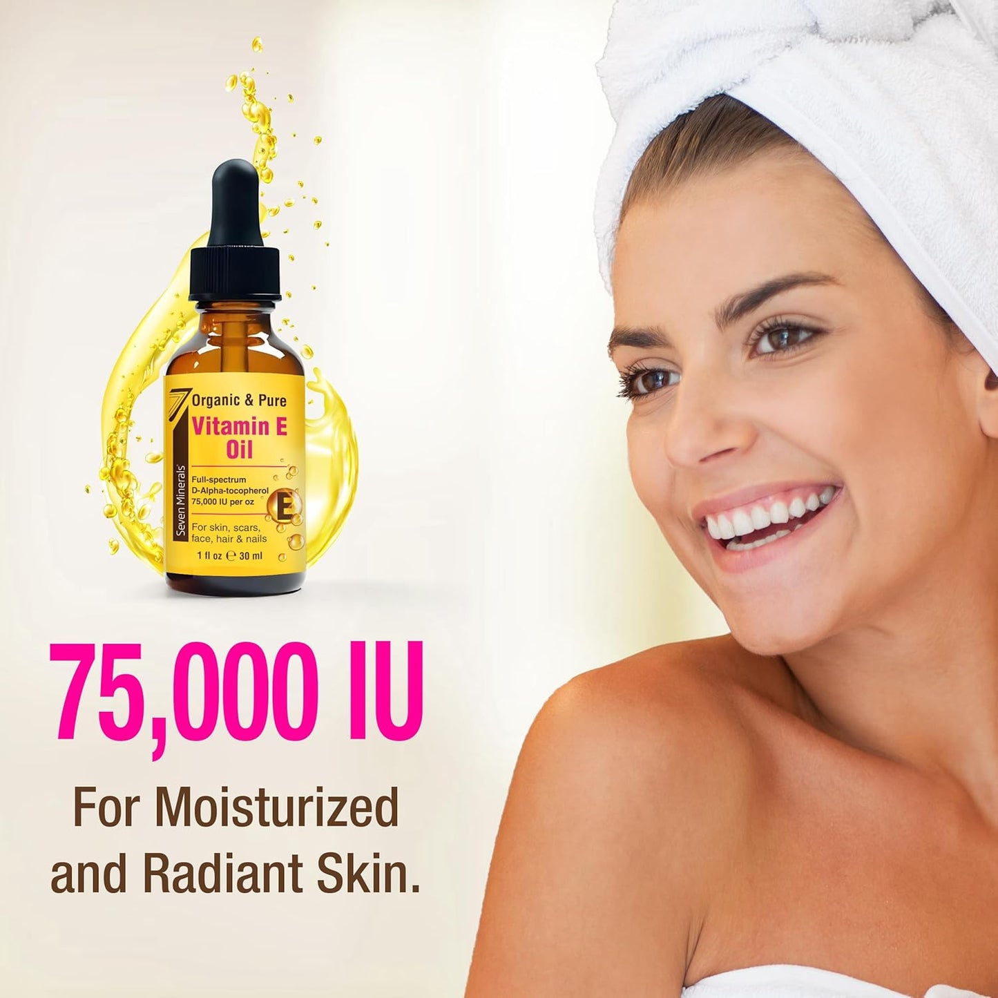 Ultra Pure Vitamin E Oil - 75,000 I.U. Full-Spectrum D-Alpha Tocopherol, 1 Fl Oz - 100% Organic Vitamin E Oil for Skin, Face, Hair, and Scars - Naturally Occurring = Not Synthetic