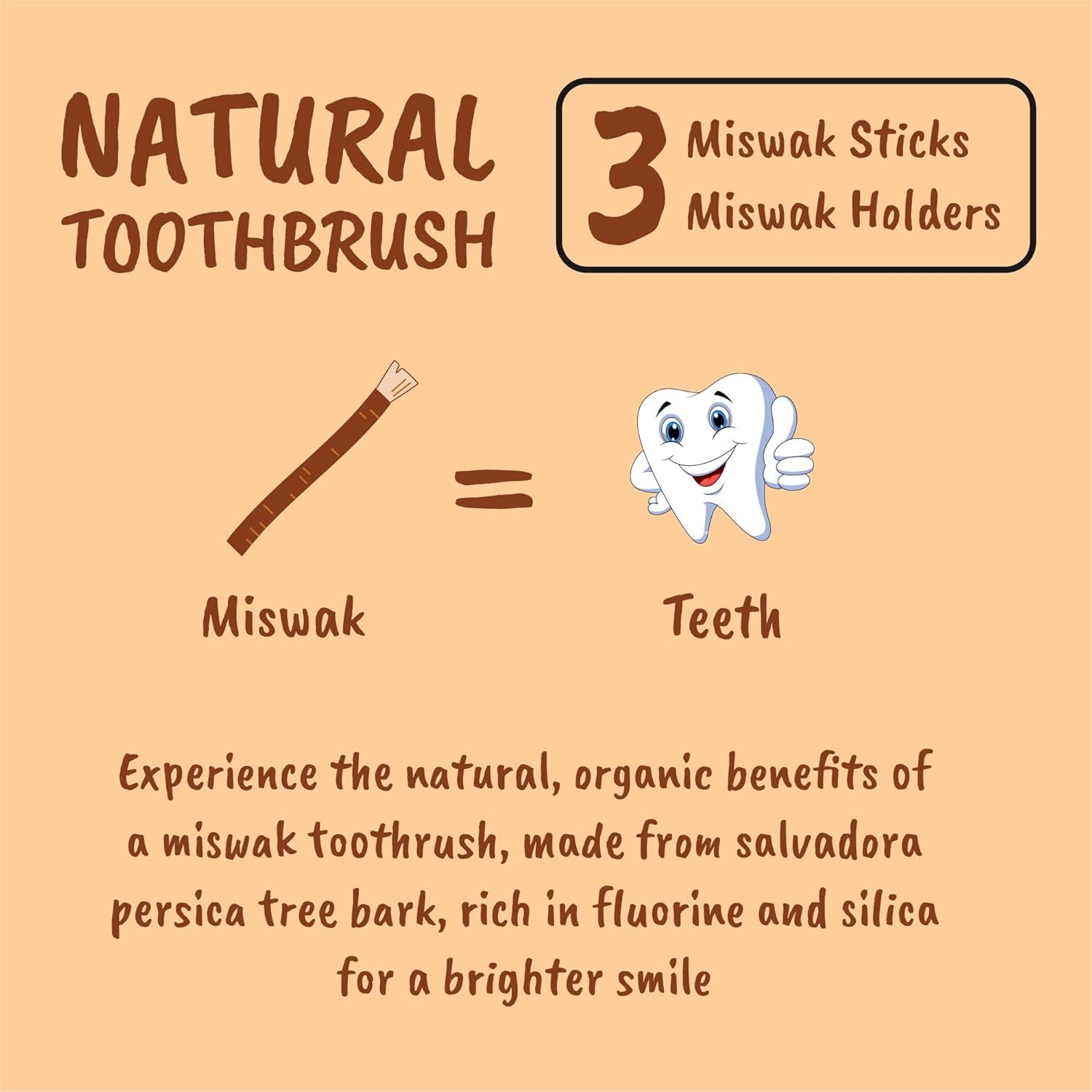 Miswak Stick for Teeth - Vacuum-Sealed Chewing Sticks, No Toothpaste Needed, Also Known as Siwak, Meswak, or مسواك | Pack of 3 Miswak Sticks with Holder