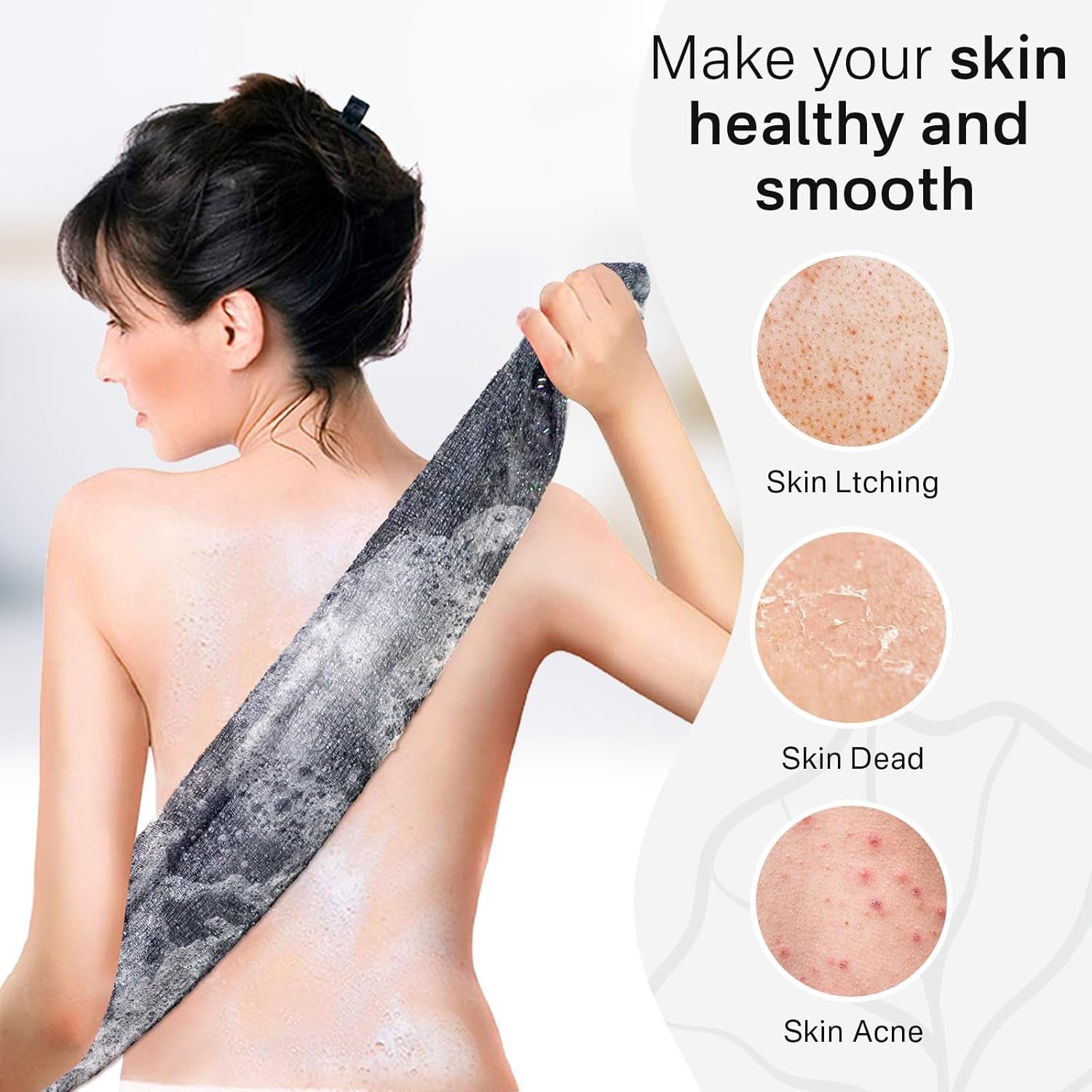 Exfoliating Body Scrubber, Back Scrubber for Shower Bath, Japanese Scrub Wash Cloth, Exfoliating Washcloth Towel for Men Women, Body Exfoliator Loofah Luffa Sponge Net Rag Back Washer (Black)