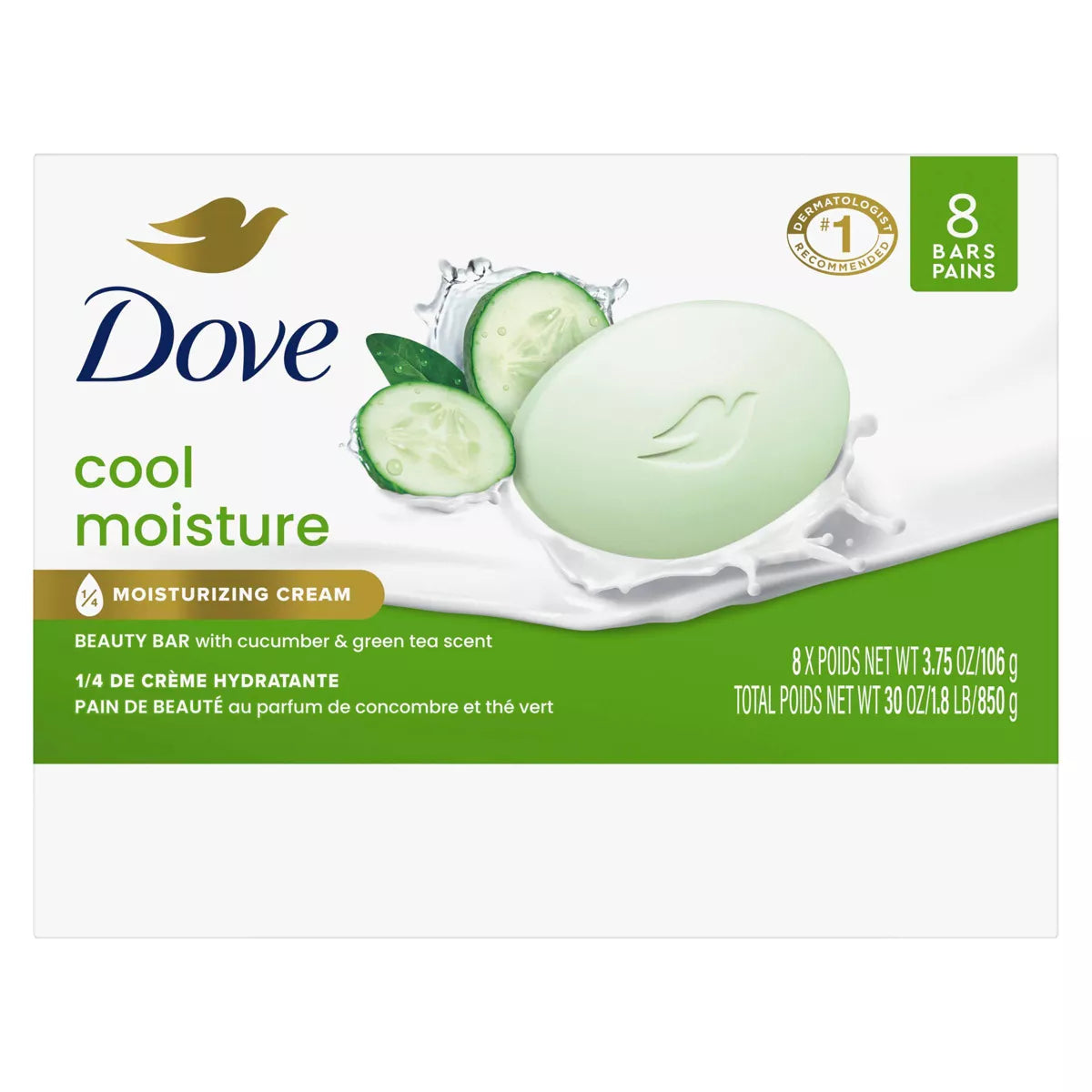 Dove Beauty Cool Moisture Beauty Bar Soap - Cucumber & Green Tea - 3.75Oz Each