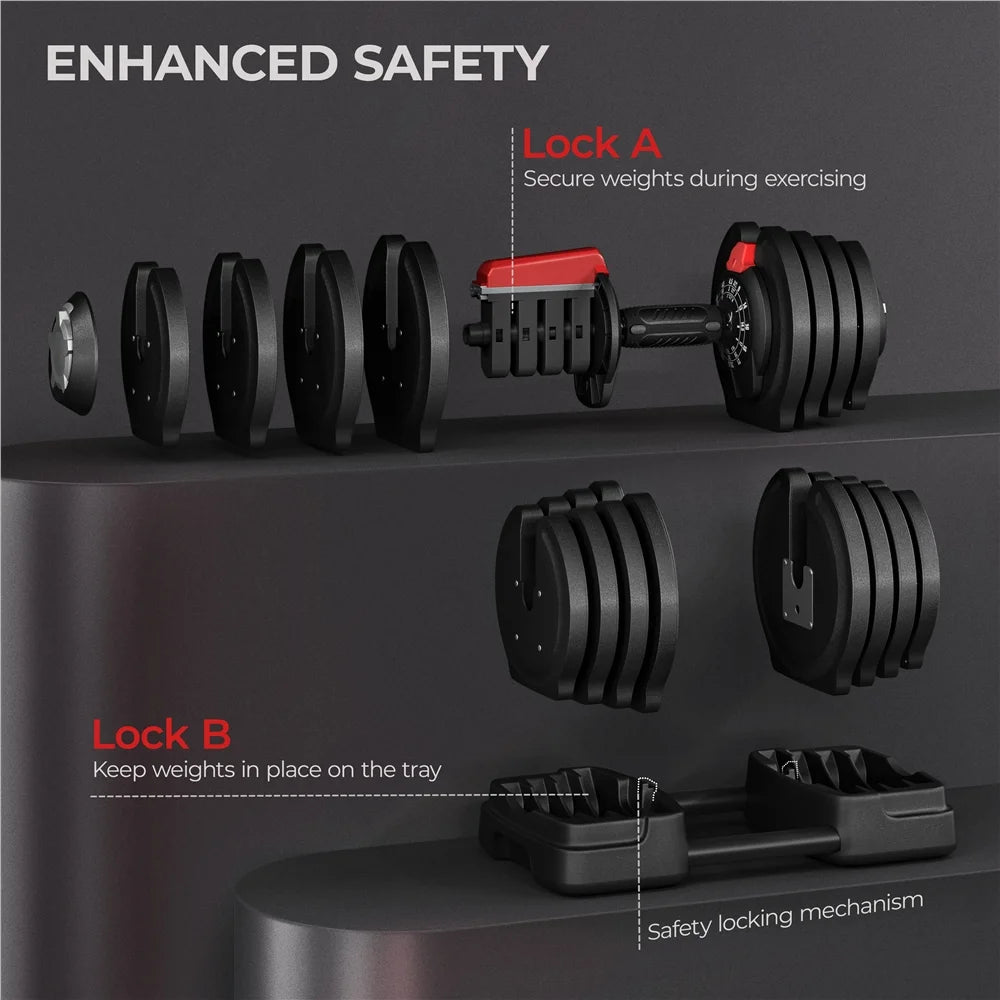 40Lbs Adjustable Dumbbell Weight Set with Anti-Slip Handle, Black