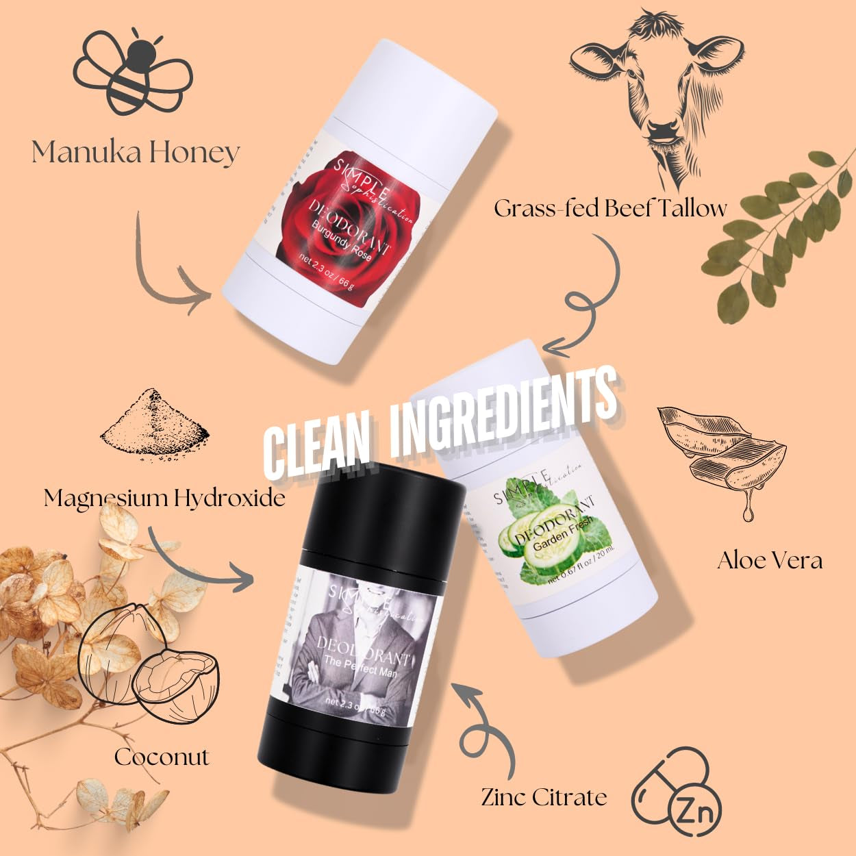Natural Deodorant for Men & Women - Aluminium Free with Grassfed Beef Tallow, Magnesium Hydroxide & Aloe Vera | No Baking Soda | for Sensitive Skin- 2.3 Oz / 65 G, MADE in USA (Very Honey)