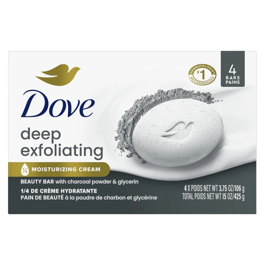 Beauty Bar Soap for Women Deep Exfoliating Charcoal Powder & Glycerin All Skin, 3.75 Oz 4 Bars