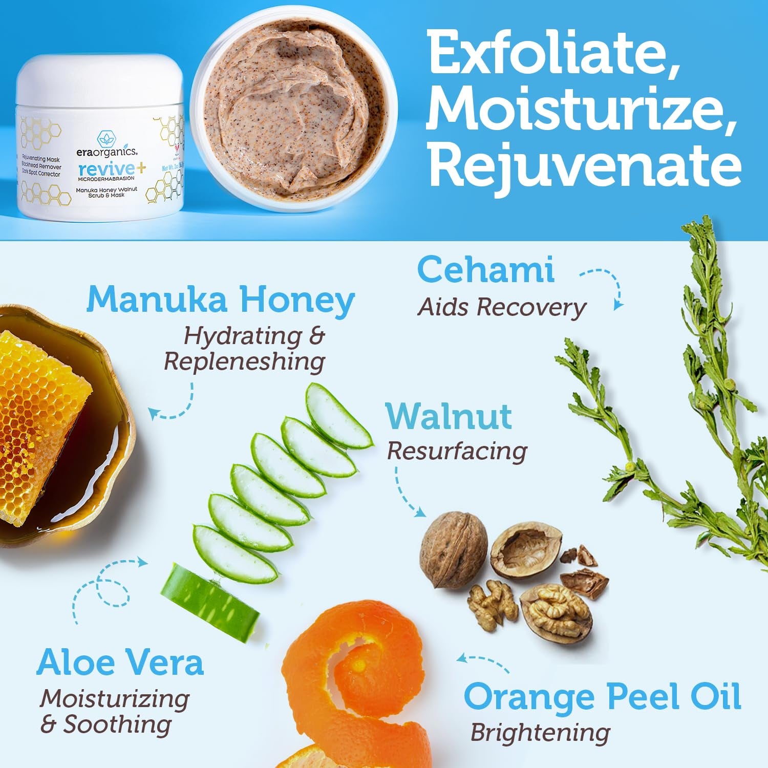 Microdermabrasion Facial Scrub & Face Exfoliator - Spa Quality Exfoliating Mask with Manuka Honey plus Walnut for Blackheads, Buildup, Wrinkles 2Oz