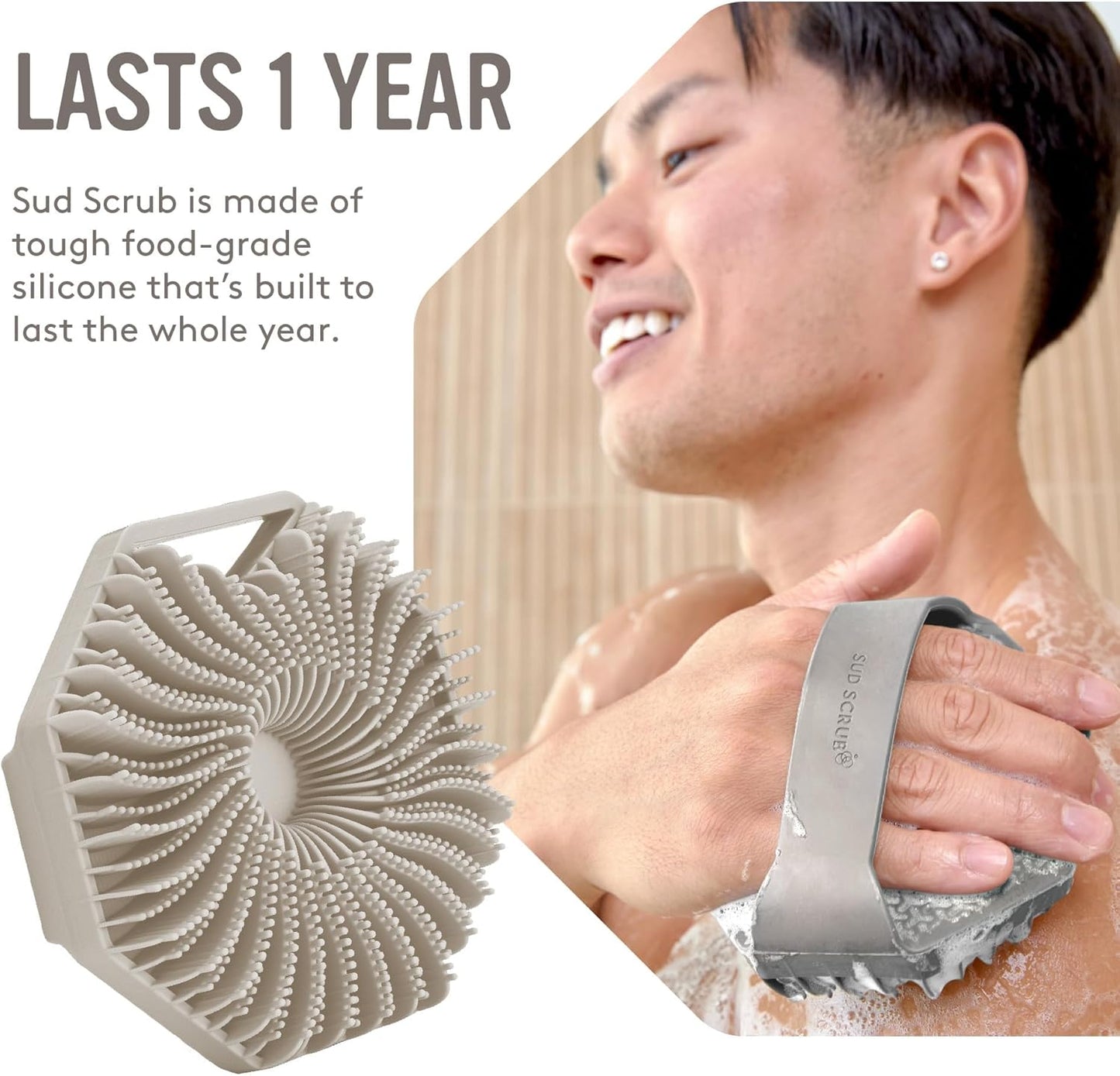 ® Antimicrobial Silicone Body Scrubber, Exfoliating Body Scrubber for Sensitive Skin, Eco Friendly Shower Scrubber for Body, Silicone Body Brush for Showering, Clay