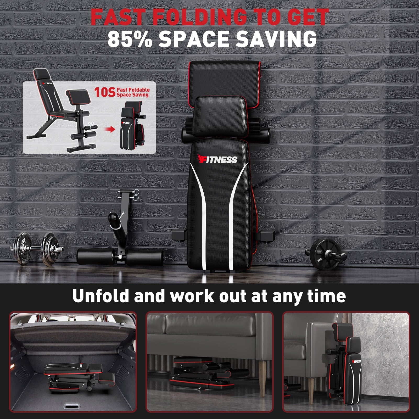 7 Positions Adjustable Weight Bench with Extended Headrest & Preacher Curl,Foldable Workout Bench Olympic Weight Bench for Home Gym Full Body Strength Training,Support up to 800Lbs